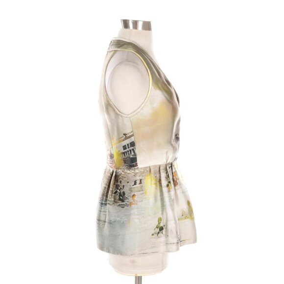 Prada Runway Spring 2010 Silk Holographic Beach Print Plunge Neck Peplum Top - Picture 3 of 6